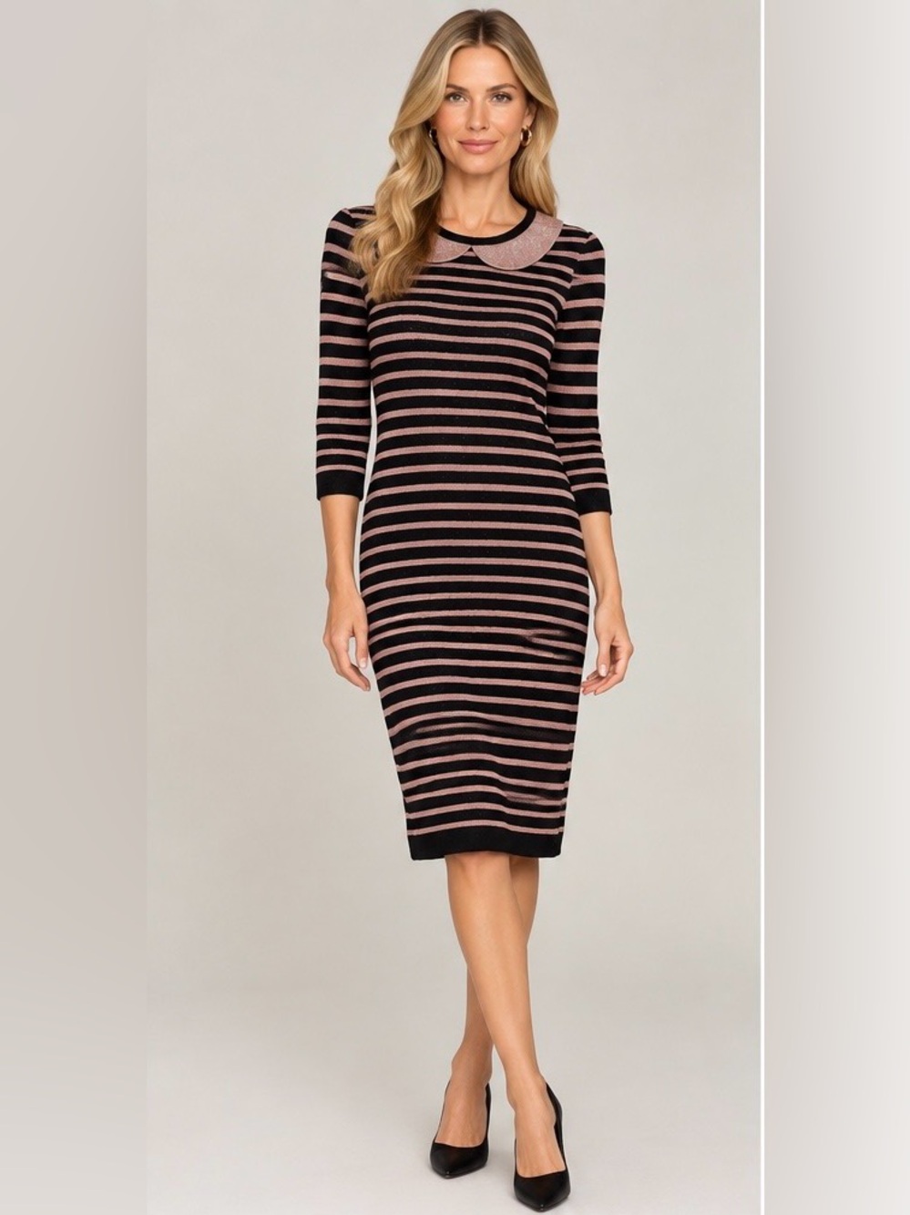 Valentino Striped Knit Sweater Dress Pink Black Sz XS